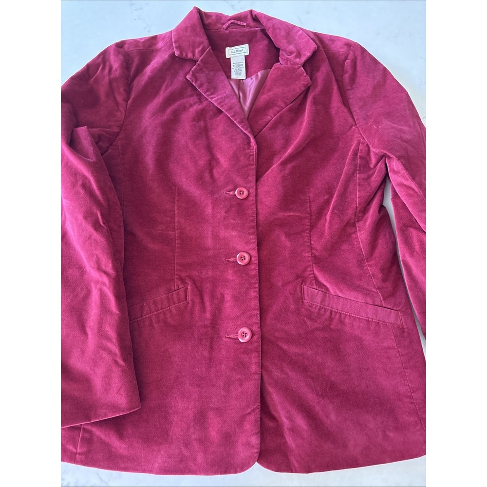 LL Bean Jacket Womens 12 Vtg Blazer Velvet Velour 3 Button Cranberry Preppy Xmas
